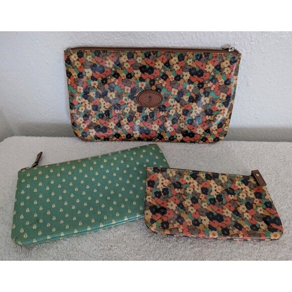 Lot of 3 Fossil Key Per Clutch Travel Pouches Pouch Wallet Zip Floral - Picture 1 of 16